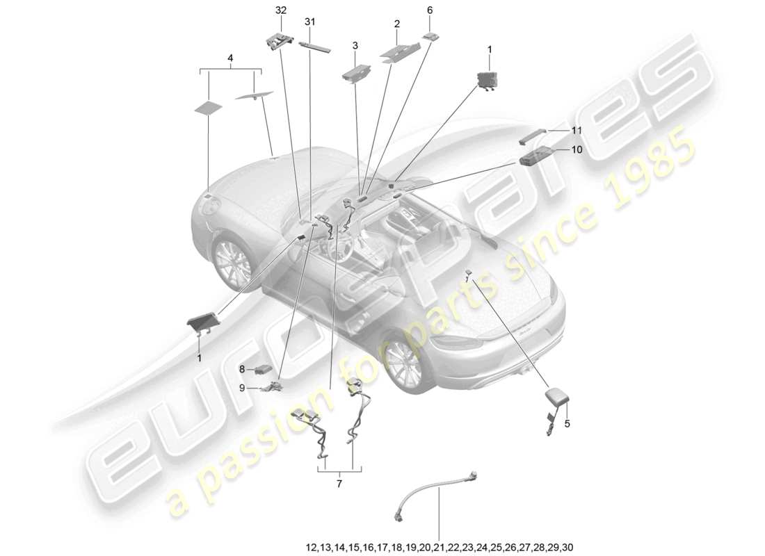 porsche 2024 (718 boxster) schéma des pièces d'un fil aérien simple