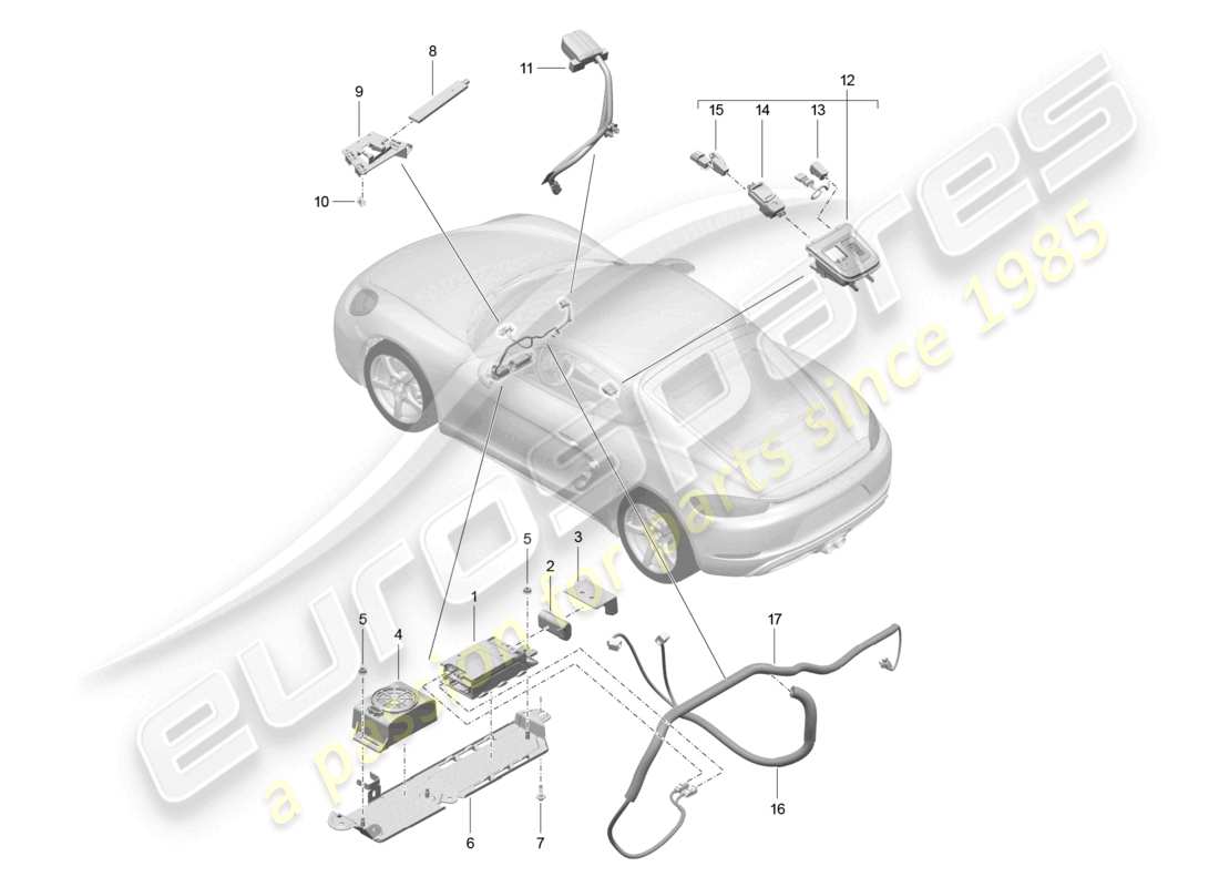 porsche 2021 (718 cayman) pour les modèles avec téléphone et appel d'urgence schéma des pièces