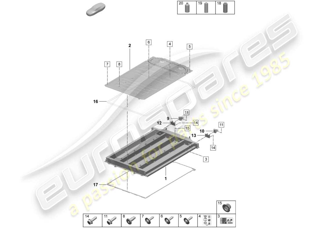 porsche 2024 (macan-e) schéma des pièces du boîtier de batterie haute tension