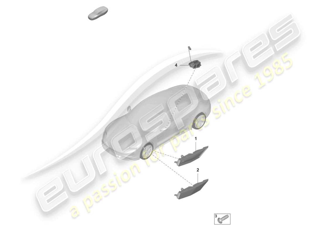 porsche 2023 (taycan 9j1-1) répétiteur de clignotant, feu de position latéral, unité de commande pour feux de conduite de jour, schéma des pièces