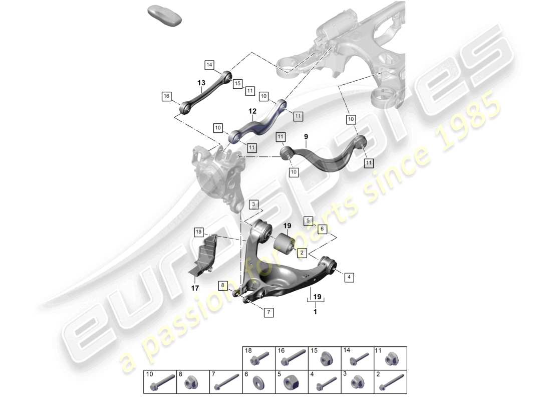 porsche 2024 (panamera 976) schéma des pièces du wishbone