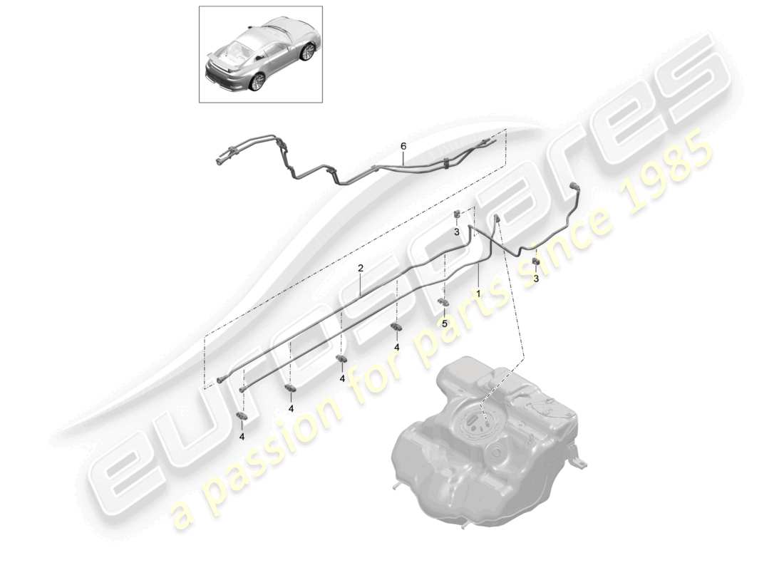 porsche 2021 (991-2 r/gt3/rs) schéma des pièces du système d'alimentation en carburant avant de la conduite de carburant