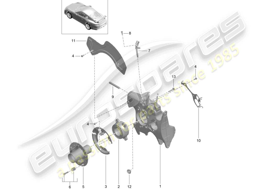 porsche 2021 (991-2 r/gt3/rs) support de roue moyeu de roue d - mj 2019>>schéma des pièces speedster