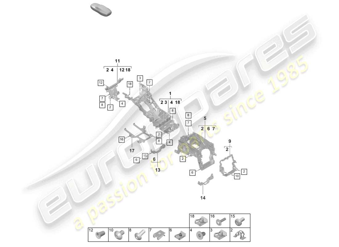 porsche 2023 (taycan 9j1-1) diagramme des pièces du support de support de base de la console centrale