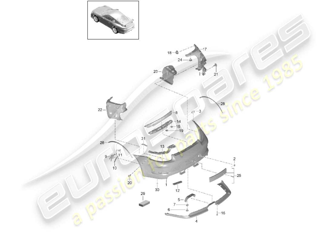 porsche 2021 (991-2 r/gt3/rs) pare-choc arrière schéma des pièces