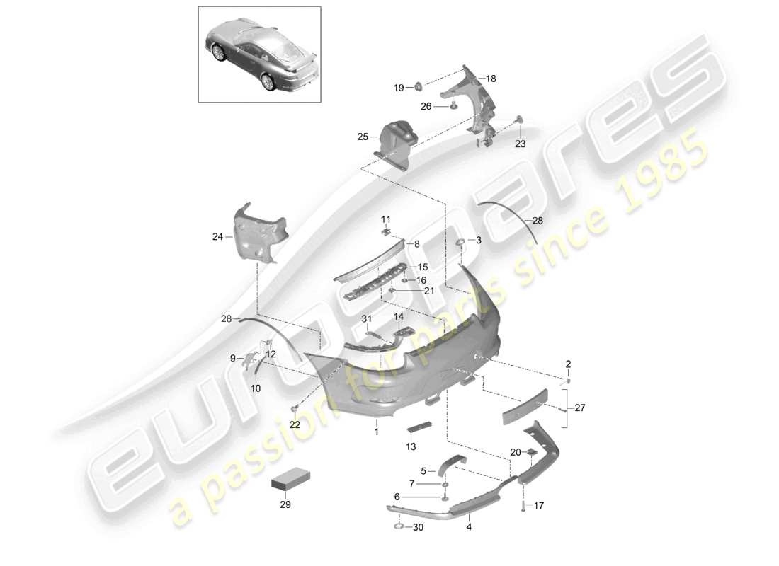 porsche 2021 (991-2 r/gt3/rs) pare-chocs arrière d >>- mj 2017 schéma des pièces