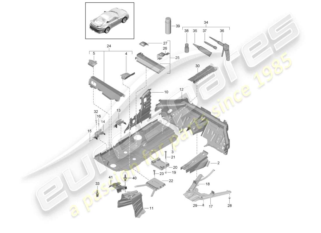porsche 2021 (991-2 r/gt3/rs) schéma des pièces centrales de la plaque inférieure