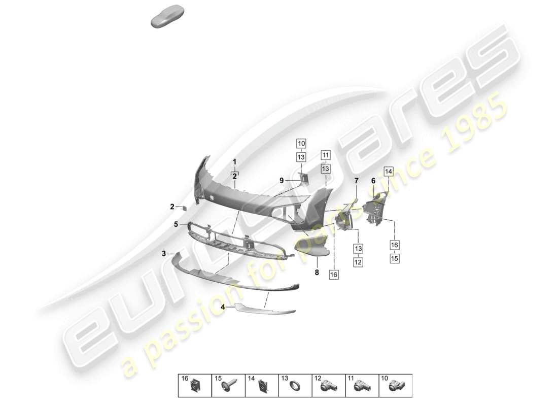 porsche 2026 (taycan 9j1-2) schéma des pièces du pack sport design pour pare-chocs avant