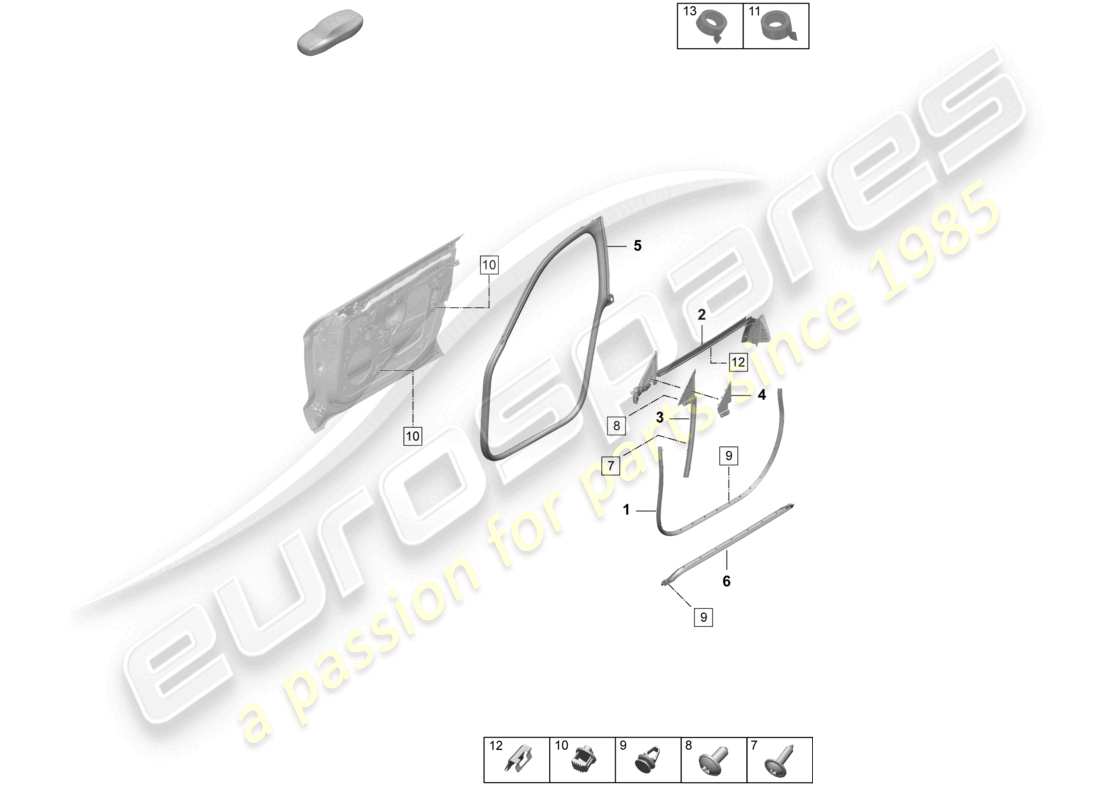 porsche 2026 (taycan 9j1-2) joint de porte avant accessoires schéma des pièces