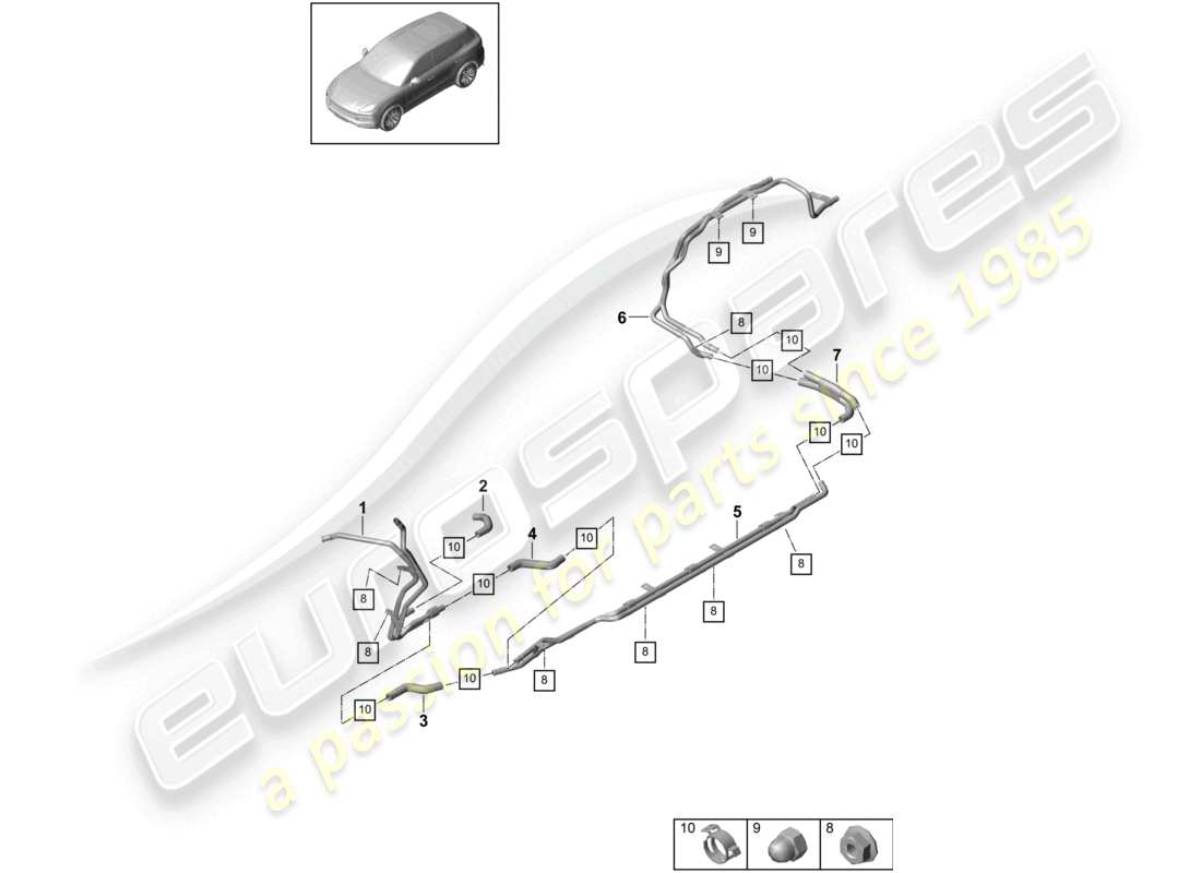 porsche 2024 (cayenne e3 9ya/9yb) chauffage de soubassement circuit basse température pour véhicules à propulsion hybride schéma des pièces
