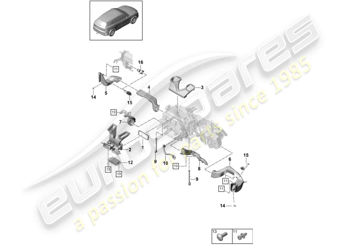 porsche 2024 (cayenne e3 9ya/9yb) schéma des pièces du tableau de bord de climatisation