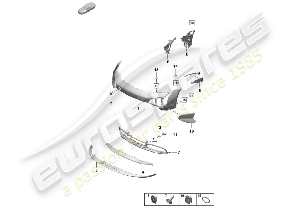 porsche 2025 (taycan 9j1-2) schéma des pièces du pack de conception tout-terrain turbo pour pare-chocs avant taycan cross turismo