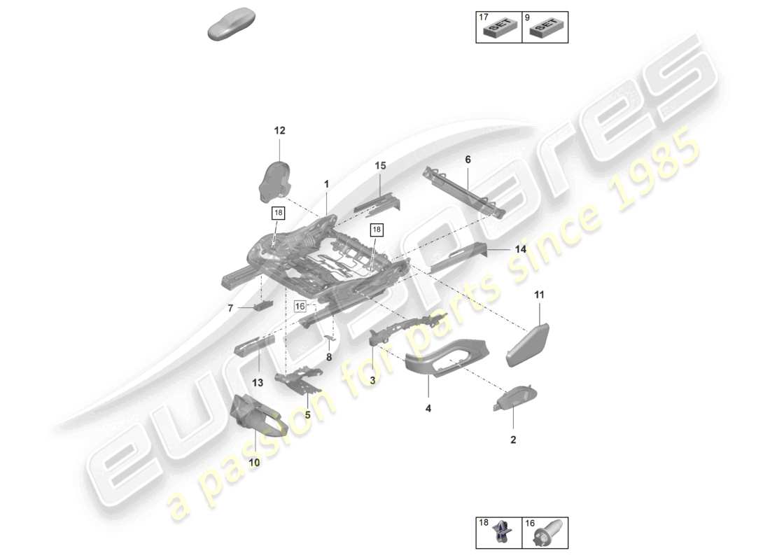 porsche 2021 (panamera 971-2) cadre de siège siège confort siège sport schéma des pièces