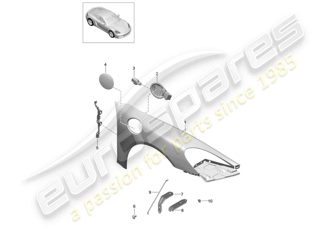 porsche 2021 (718 cayman) schéma des pièces de l'aile