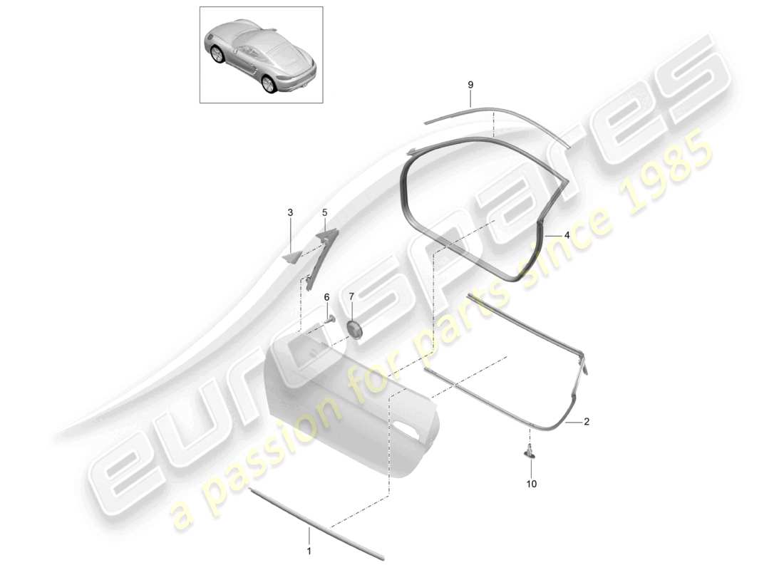 porsche 2021 (718 cayman) schéma des pièces de joint et de garniture de porte