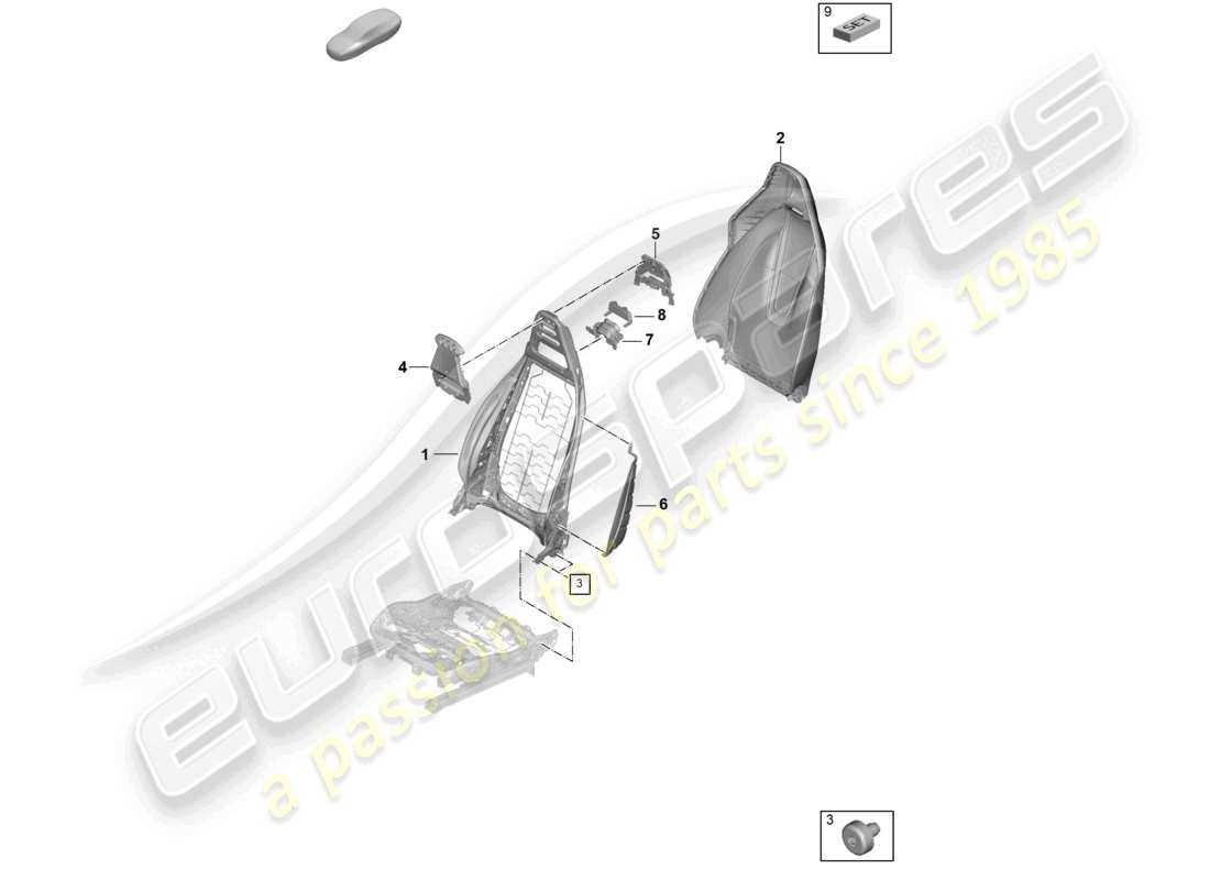 porsche 2024 (panamera 976) cadre de dossier housse de dossier siège standard diagramme des pièces