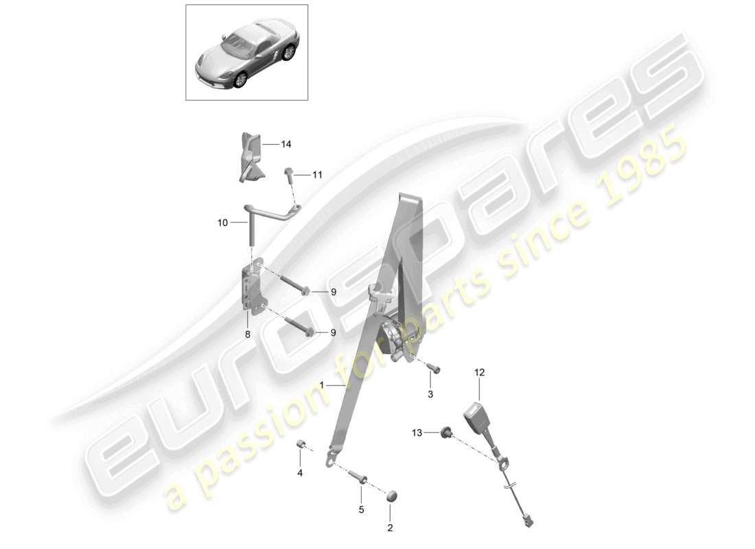 porsche 2025 (718 boxster) ceinture de sécurité à trois points schéma des pièces