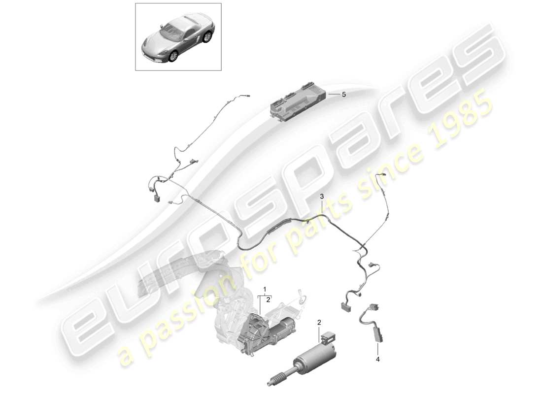 porsche 2025 (718 boxster) coffre de rangement de capote moteur électrique ensemble de câbles schéma des pièces