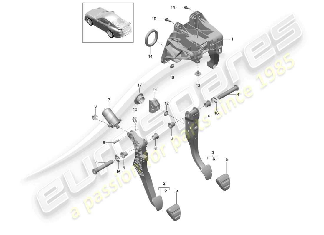 porsche 2021 (991-2 r/gt3/rs) freinage et accélération. levier mech. diagramme de pièce
