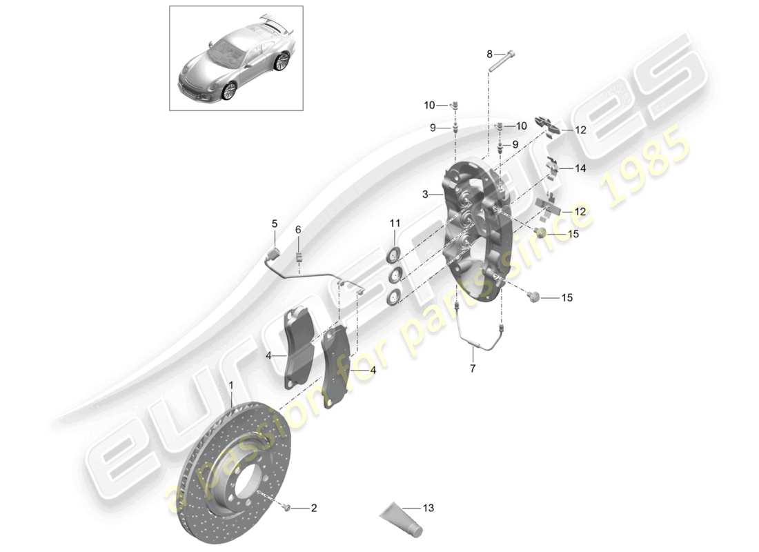 porsche 2021 (991-2 r/gt3/rs) frein à disque essieu avant d - mj 2018>> schéma des pièces