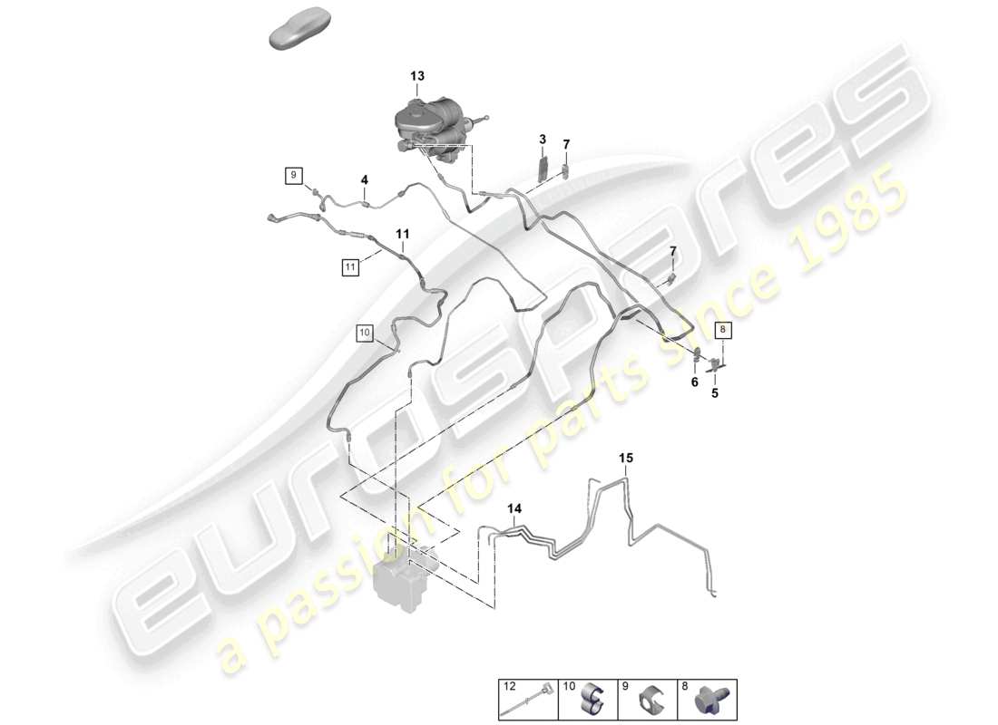 porsche 2026 (panamera 976) conduite de frein tuyau de frein de l'unité hydraulique au vase d'expansion du liquide de refroidissement schéma des pièces