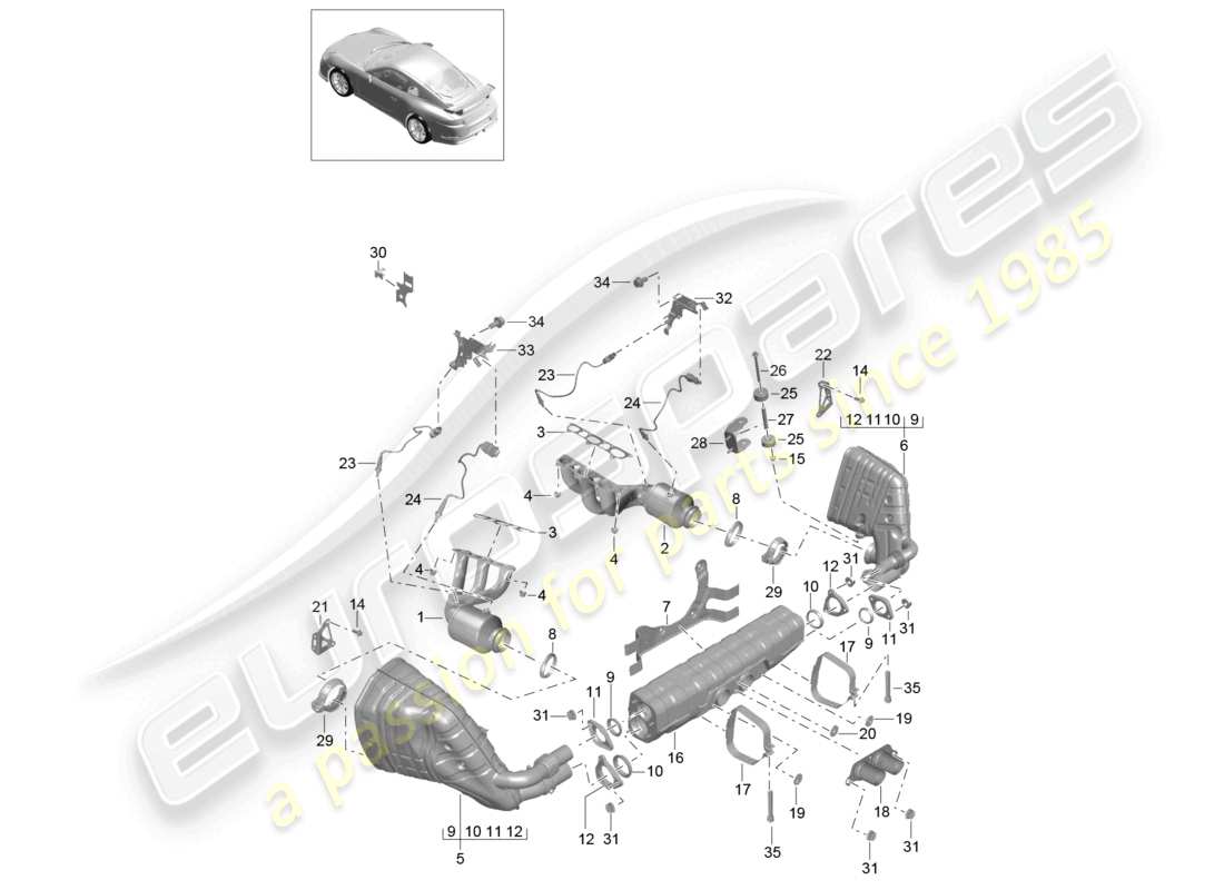 porsche 2021 (991-2 r/gt3/rs) système d'échappement gt3 gt3rs schéma des pièces