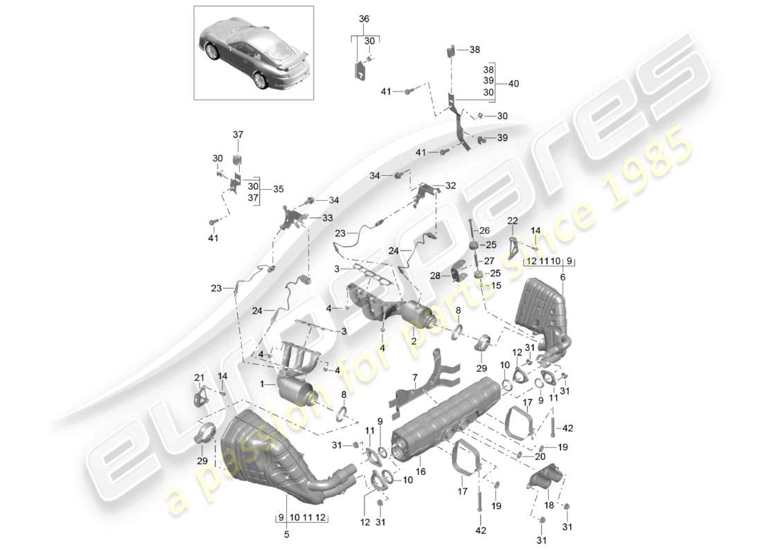 porsche 2021 (991-2 r/gt3/rs) système d'échappement gt3 rs 911 schéma des pièces r