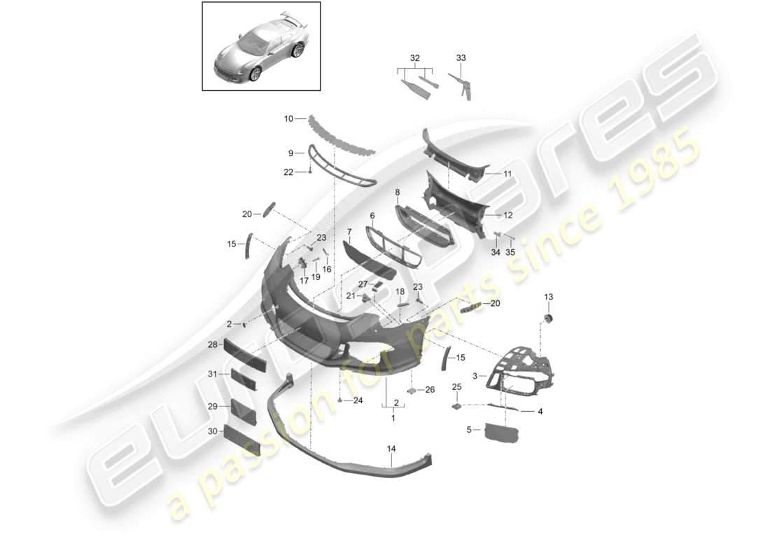 porsche 2021 (991-2 r/gt3/rs) schéma des pièces du becquet avant du pare-chocs