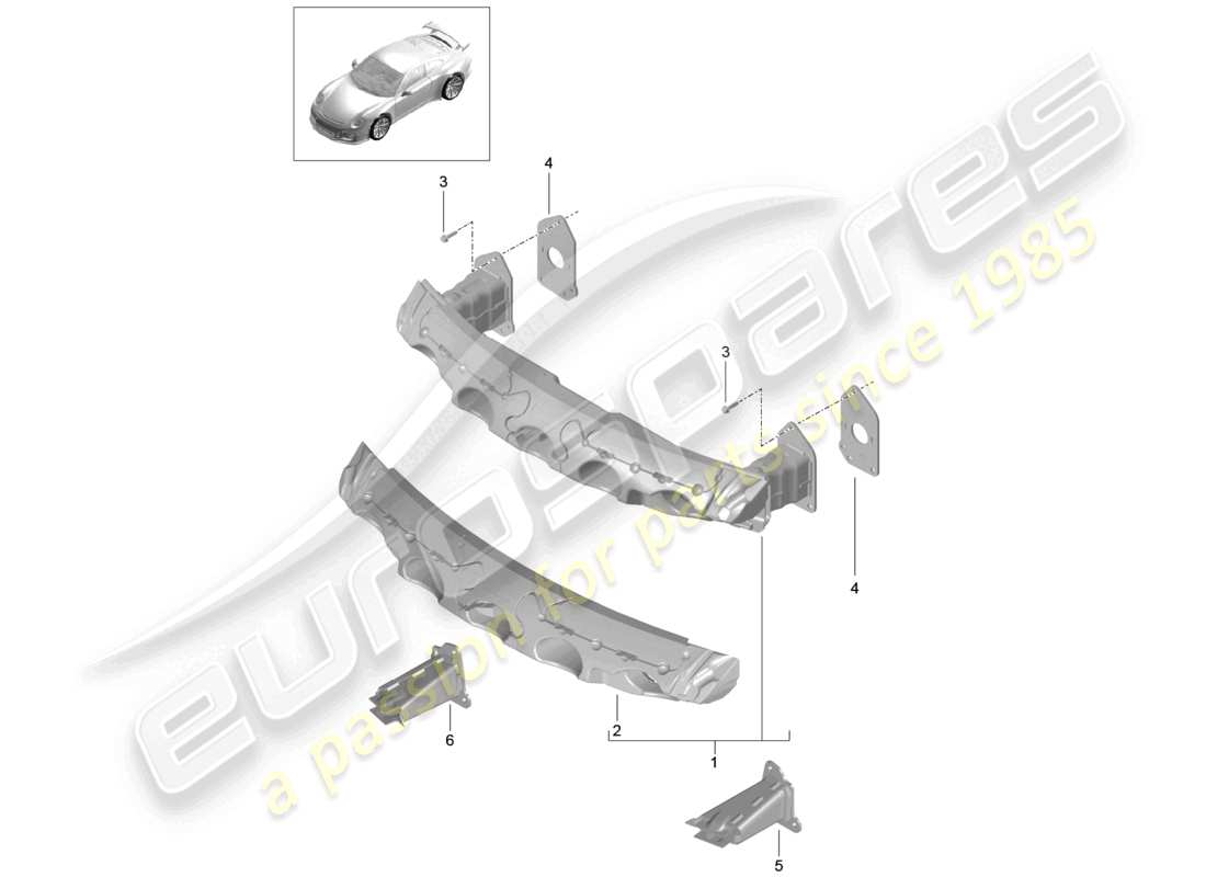 porsche 2021 (991-2 r/gt3/rs) support de pare-chocs avant d >>- mj 2017 schéma des pièces