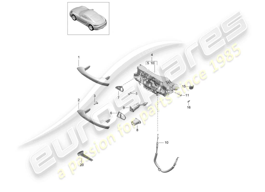 porsche 2021 (718 cayman) poignée de porte, schéma des pièces extérieures