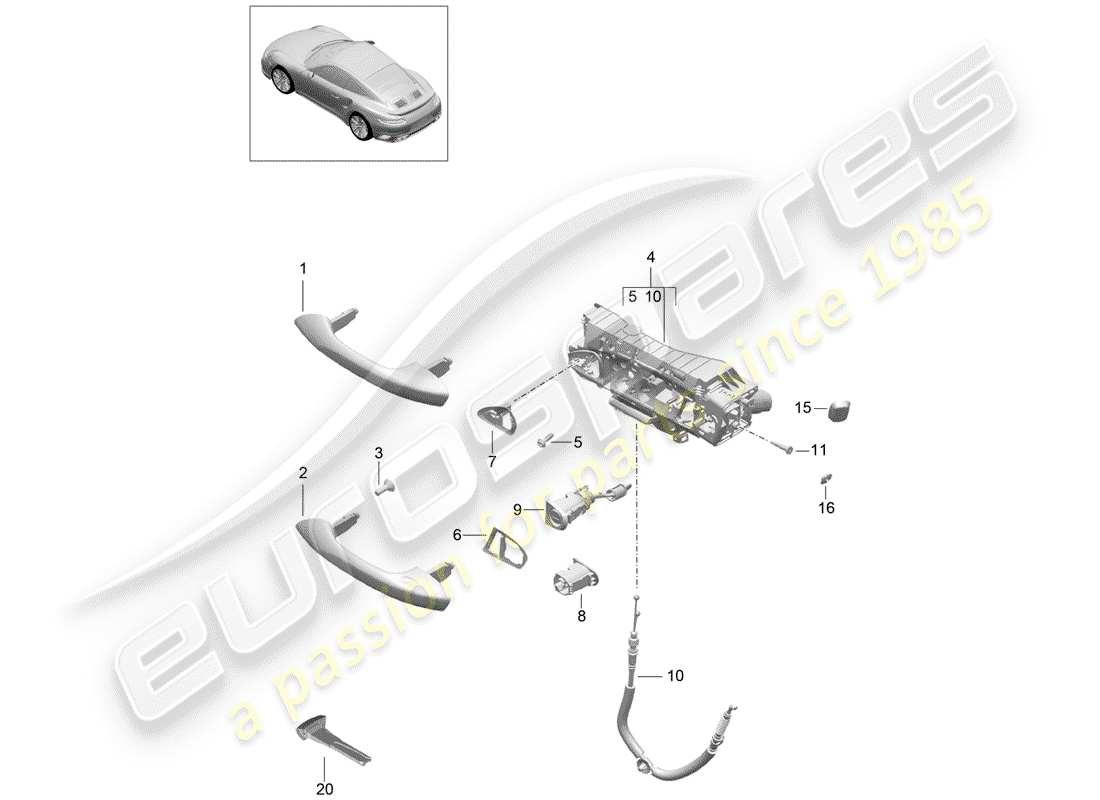 porsche 2018 (991-2 turbo) poignée de porte, extérieure schéma des pièces