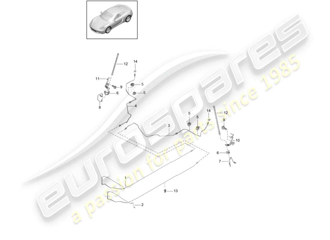 porsche 2021 (718 cayman) schéma des pièces du dessous de caisse arrière du centre de la conduite de frein
