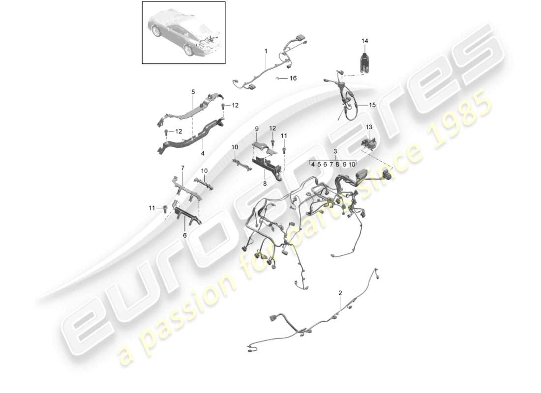porsche 2021 (991-2 r/gt3/rs) faisceaux de câblage arrière cadre d'assemblage feu stop supplémentaire garniture moteur essieu arrière schéma des pièces