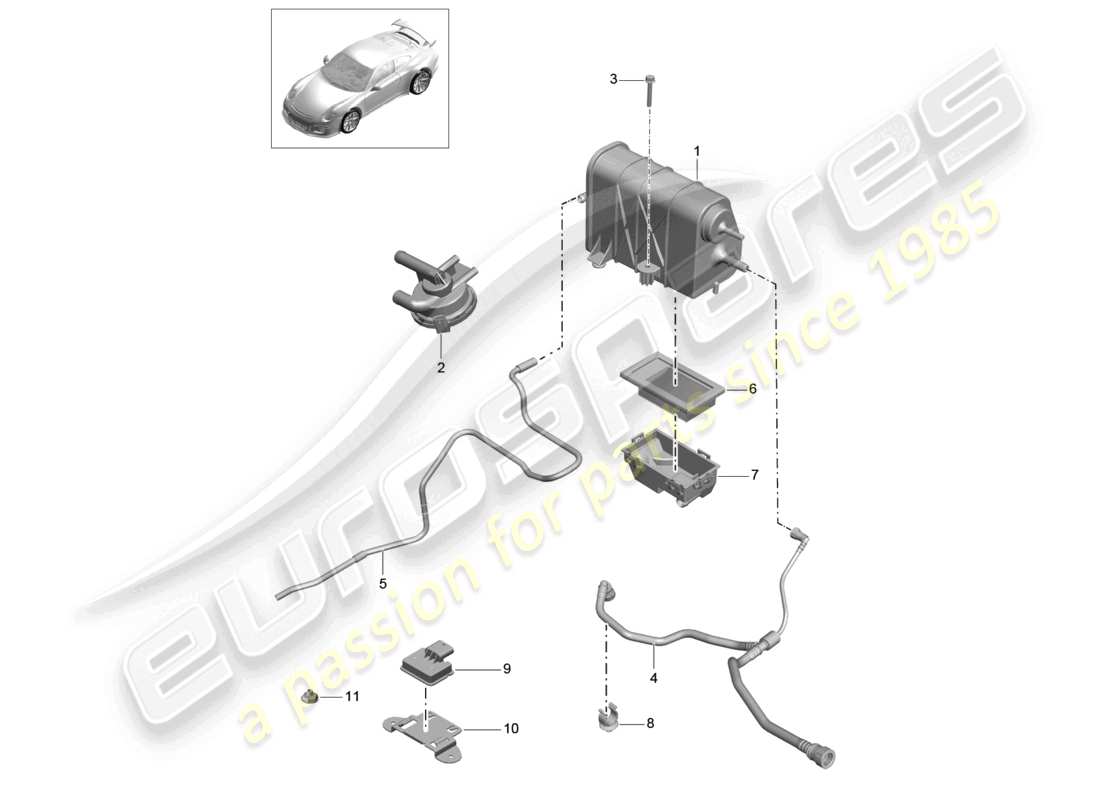 porsche 2021 (991-2 r/gt3/rs) récipient de charbon actif schéma des pièces