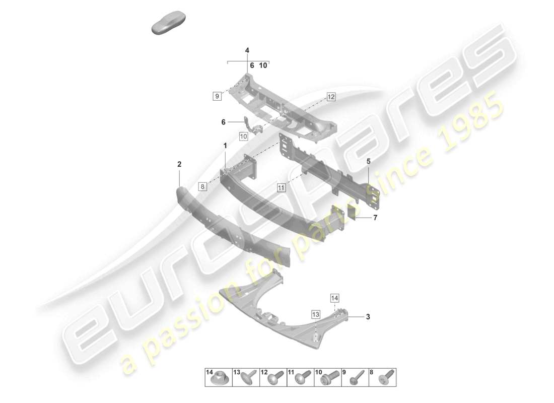 porsche 2023 (taycan 9j1-1) schéma des pièces du renfort de collision avant du support de pare-chocs