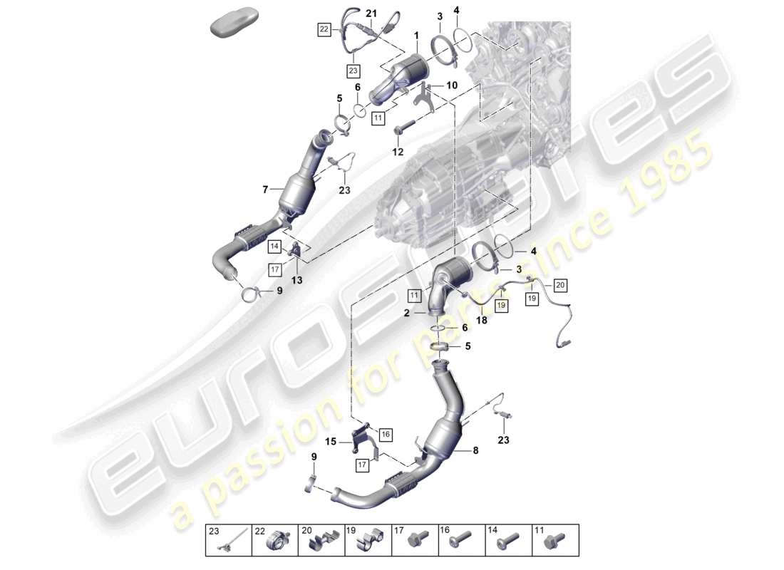 porsche 2024 (panamera 976) système d'échappement convertisseur catalytique filtre à particules essence sonde lambda schéma des pièces