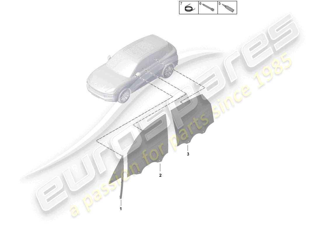 porsche 2021 (cayenne e3 9ya/9yb) schéma des pièces des portes latérales