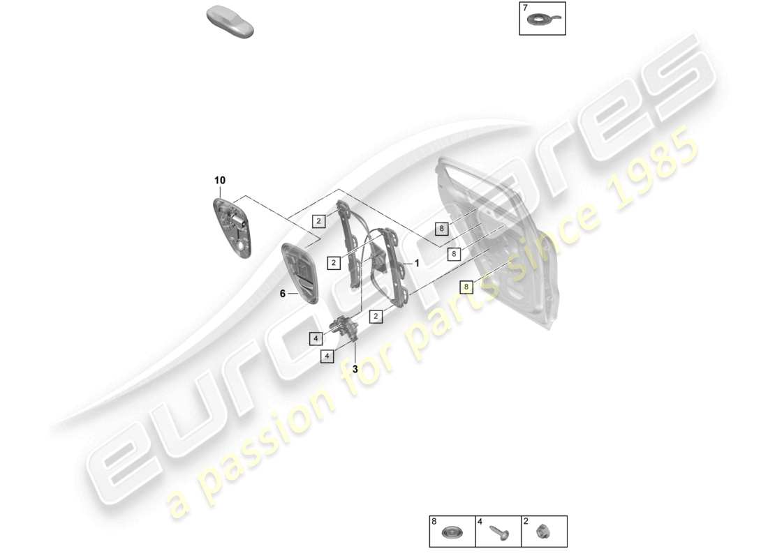 porsche 2025 (cayenne e3 pa) schéma des pièces du support de lève-vitre arrière du coupé
