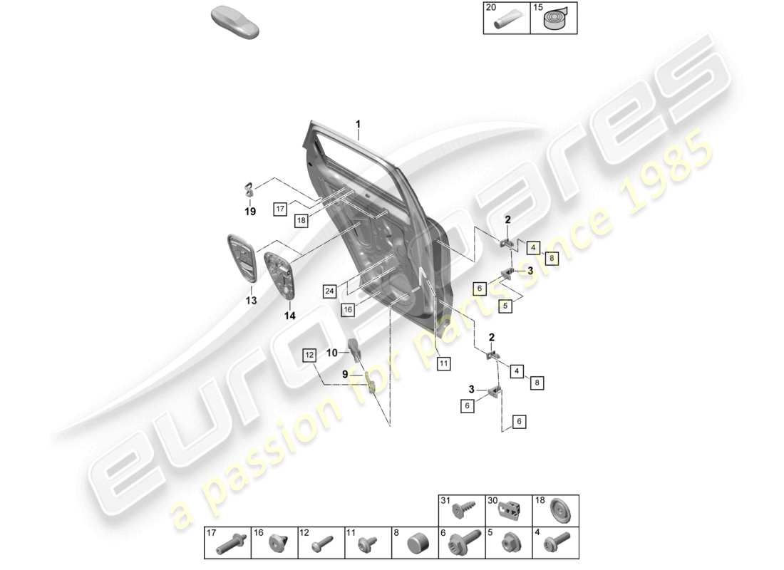 porsche 2025 (cayenne e3 pa) schéma des pièces des accessoires de la coque de porte arrière