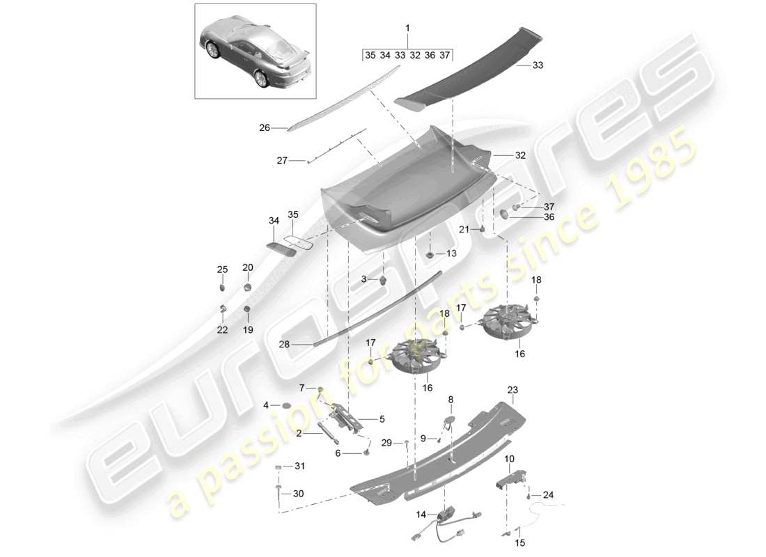 porsche 2021 (991-2 r/gt3/rs) spoiler arrière arrière d >>- mj 2017 schéma des pièces
