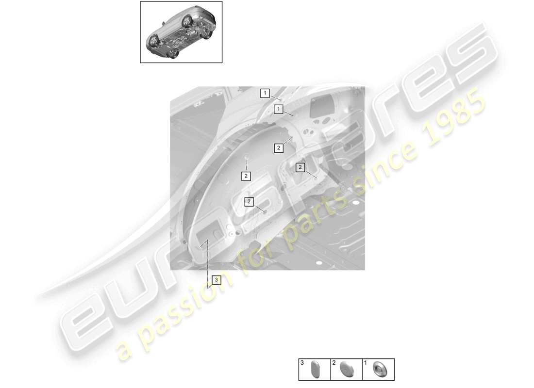 porsche 2021 (cayenne e3 9ya/9yb) schéma des pièces des bouchons latéraux arrière gauche