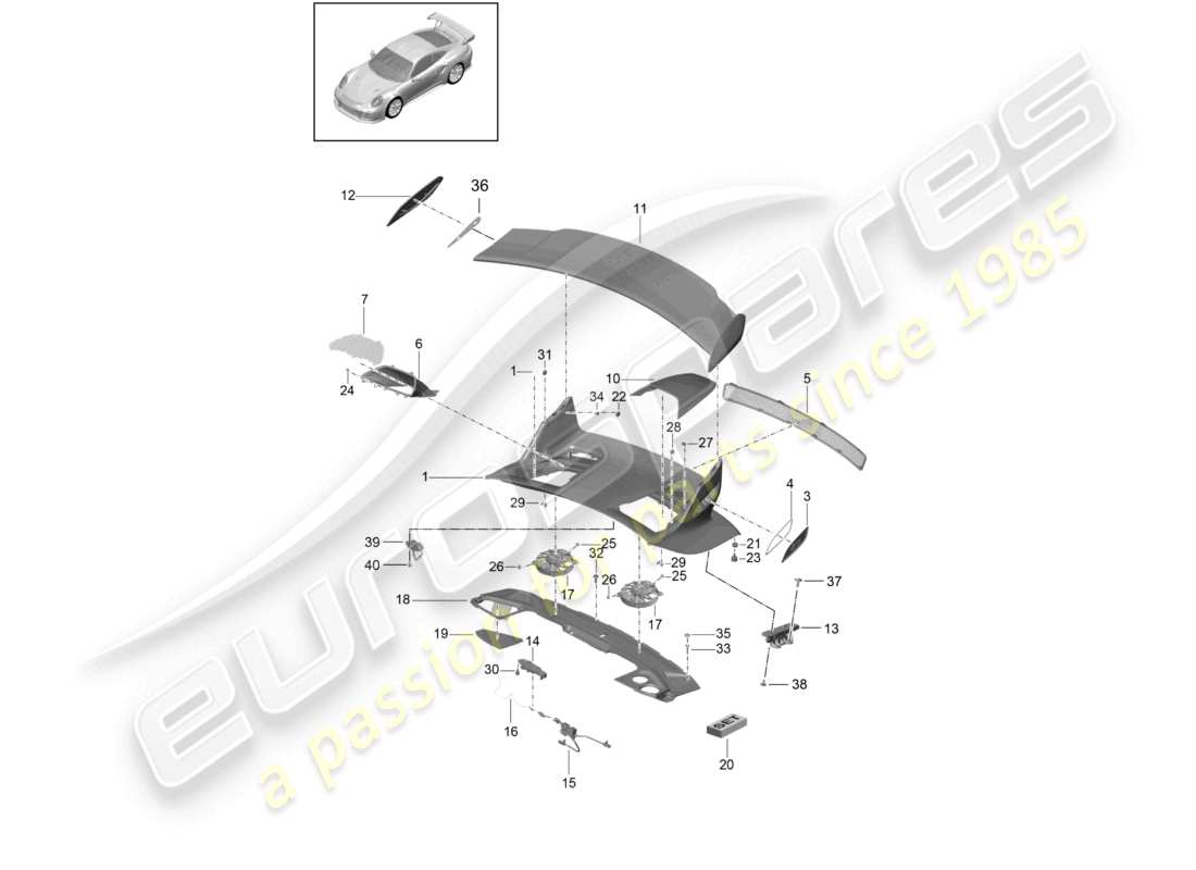 porsche 2021 (991-2 r/gt3/rs) couvercle arrière becquet arrière d - mj 2018>> schéma des pièces