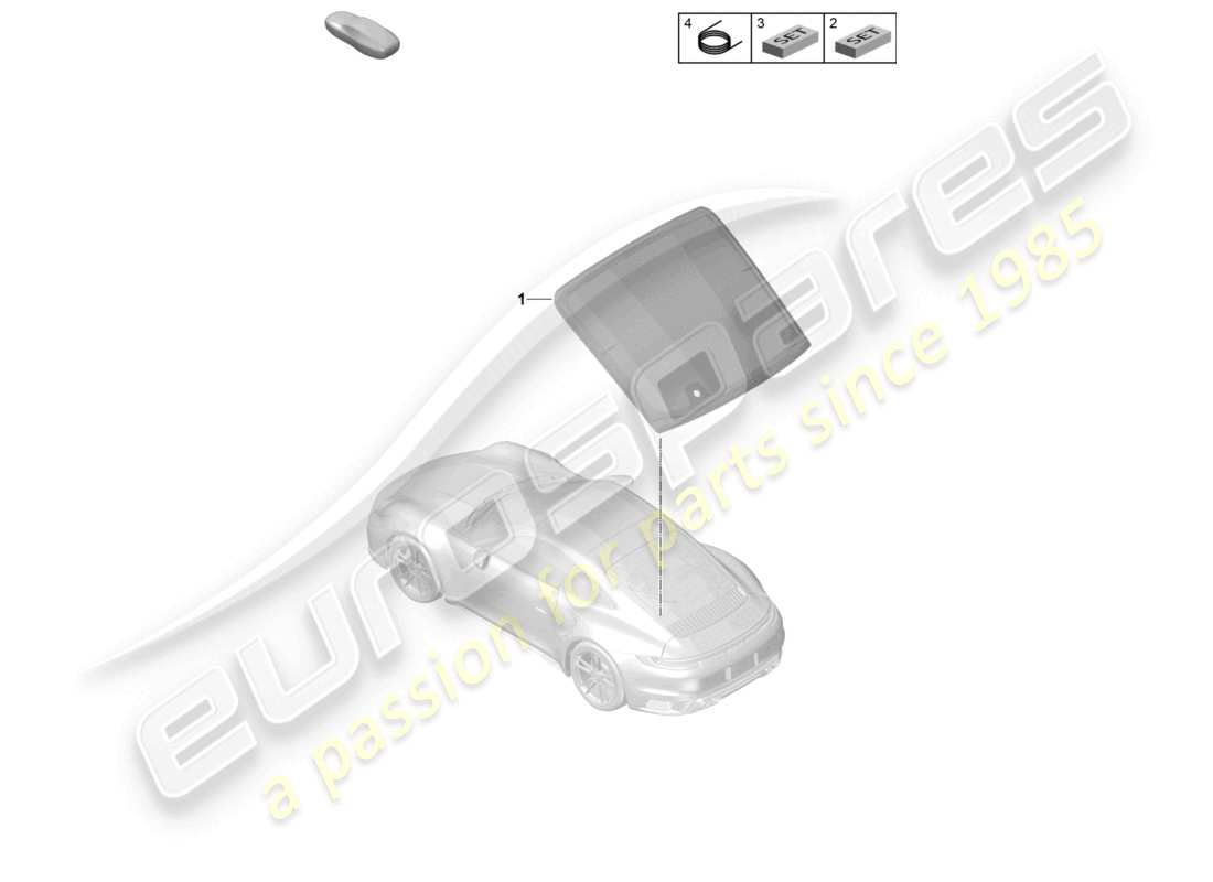 porsche 2022 (992-1 turbo / s) fenêtre arrière schéma des pièces