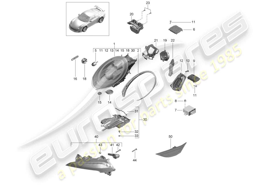 porsche 2021 (991-2 r/gt3/rs) phare à led phare supplémentaire clignotant feu de position latéral répétiteur de clignotant d >>- mj 2017 schéma des pièces