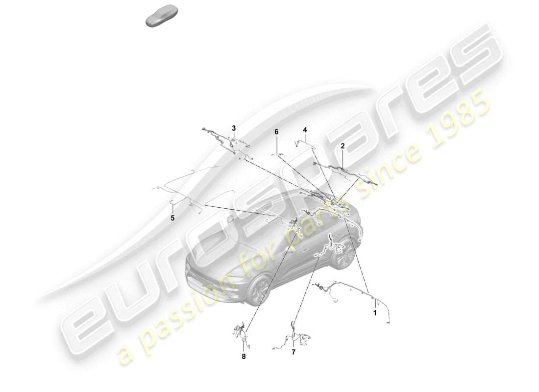 porsche 2024 (macan-e) faisceaux de câbles pour pare-chocs arrière, becquet arrière, couvercle arrière, garniture de pavillon moulée, faisceau de câbles pour système de freinage antiblocage -abs- schéma des pièces