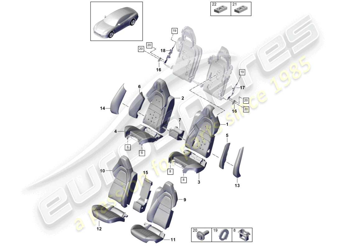 porsche 2021 (panamera 971-2) siège arrière version confort pièce en mousse schéma des pièces