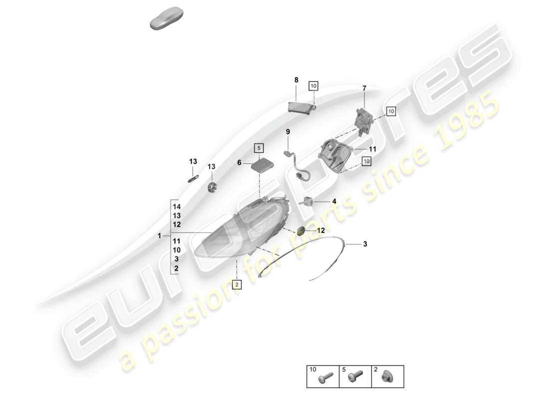 porsche 2022 (718 cayman gt4) schéma des pièces des phares