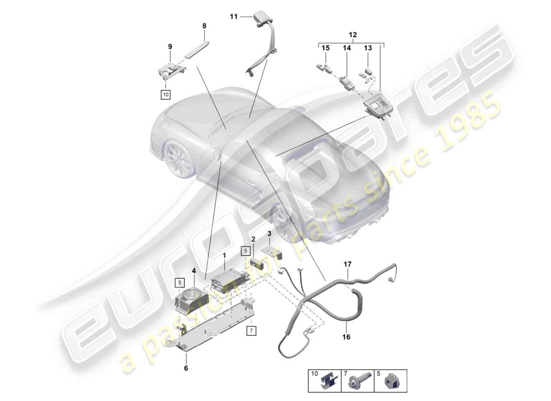 porsche 2021 (718 boxster spyder) pour les modèles avec téléphone et appel d'urgence schéma des pièces