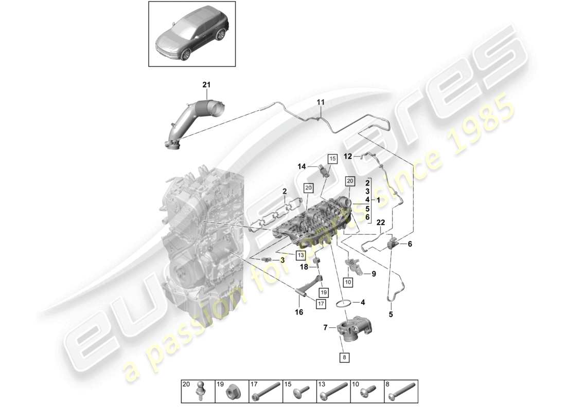 porsche 2021 (cayenne e3 9ya/9yb) distributeur d'air d'admission schéma des pièces