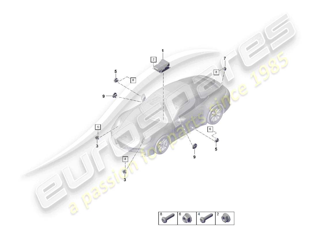 porsche 2024 (992-2) unité de commande pour airbag capteur de collision pour airbag protection des piétons schéma des pièces
